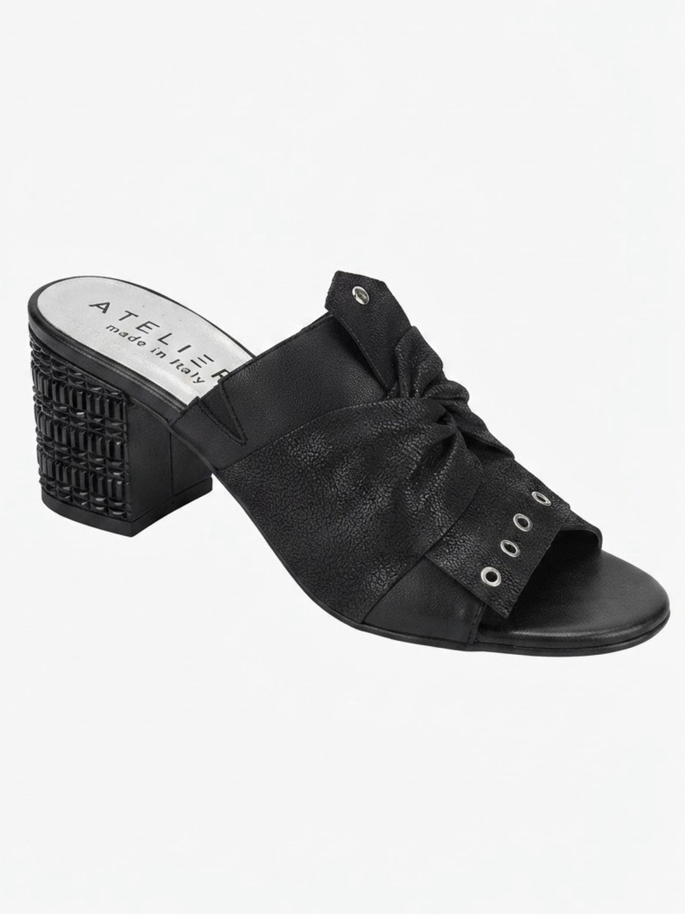 Ateliers Metallic Black Women’s Slide Open Toe Sandals Size 41 Block Heels